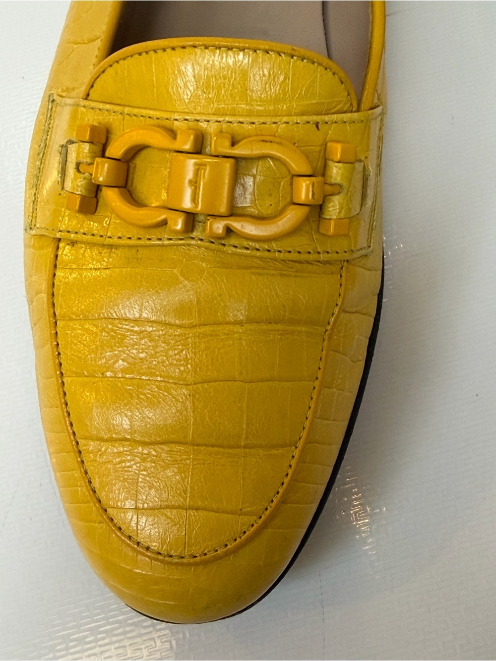 Salvatore Ferragamo Yellow Croc-Embossed Leather Loafers, 6 - Picture 5 of 11